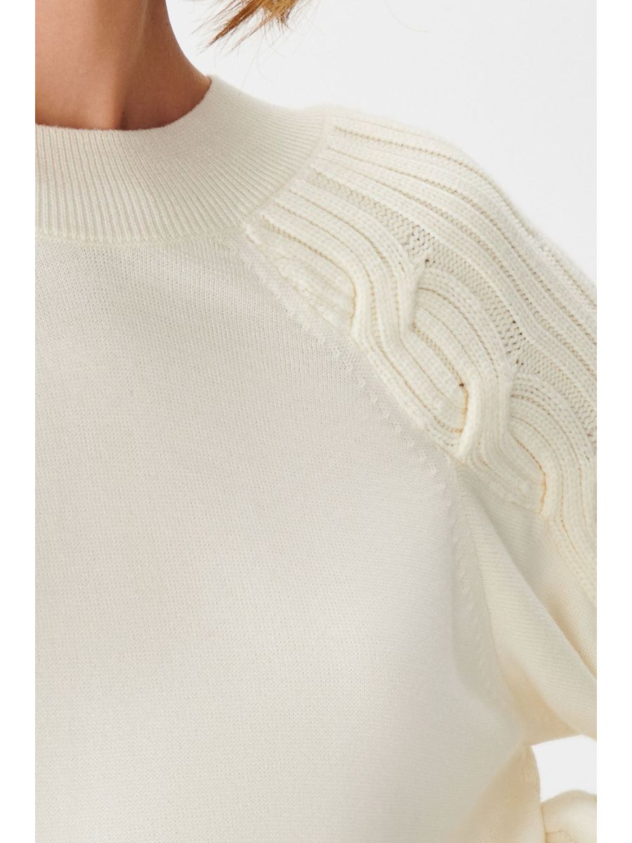 Ecru Knitwear Sweater With Hair Braided Sleeves | Porterist