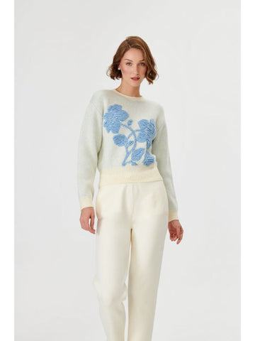 Blue Knitwear Sweater With Flower Details | Porterist