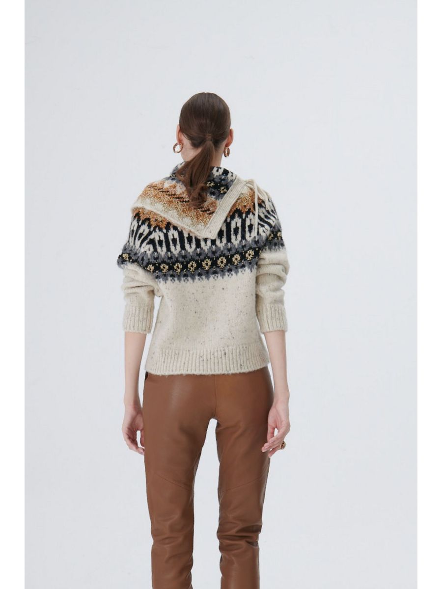 Hand Embroidered Nope Knitwear Sweater With Portable Collar