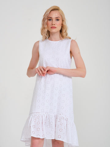 Vekmia White Sleeveless Relaxed Fit Scalloped Dress With Pleated Skirt - Porterist 2