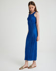 Blue Pleated Front Drop Closure Detailed Dress | Porterist