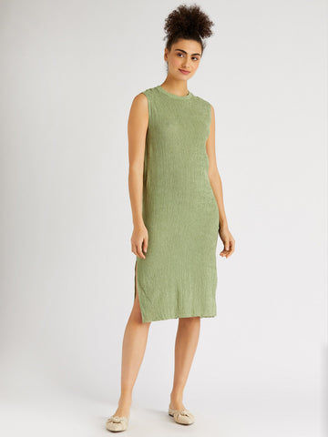 Vekmia Green Textured Sleeveless Dress- Porterist 2