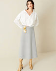 Jus De Pommes Gray Wool Flared Midi Skirt  - Porterist 2