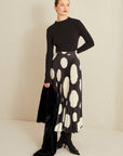 Jus De Pommes Black And White Polka Dot Pleated Long Skirt  - Porterist 4