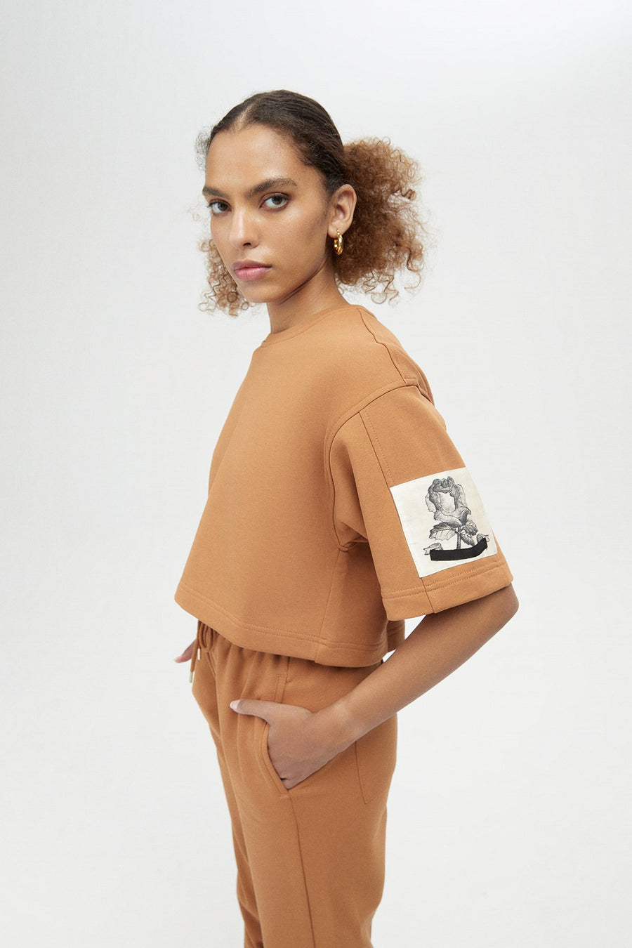 Camel Wide Cut Crop T - shirt | Porterist