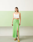 Green Waist Drapeli Slit Maxi Skirt | Porterist