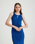 Blue Pleated Front Drop Closure Detailed Dress | Porterist