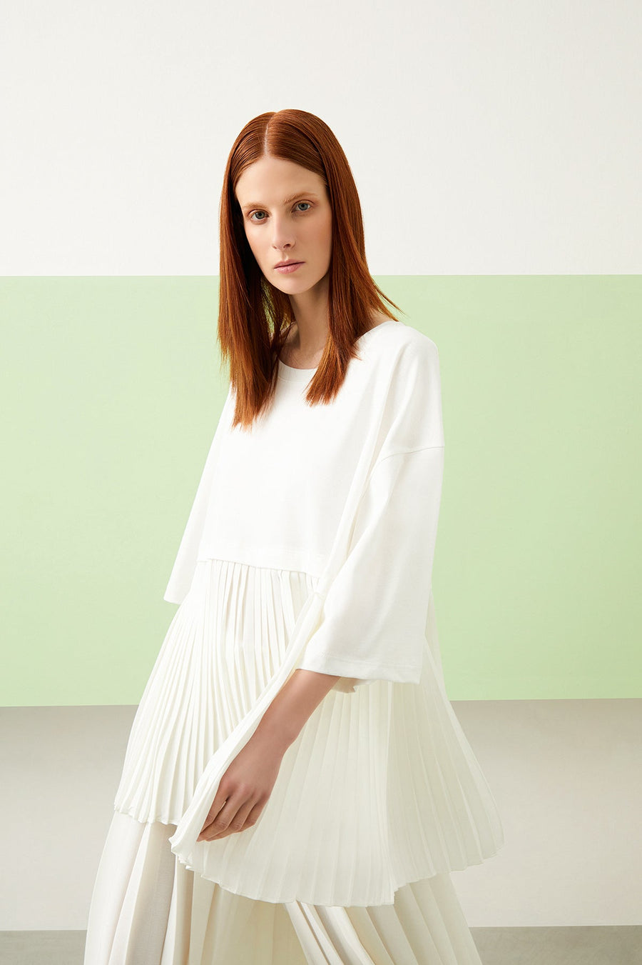 Ecru Pleated Truvakar Sleeve Blouse | Porterist