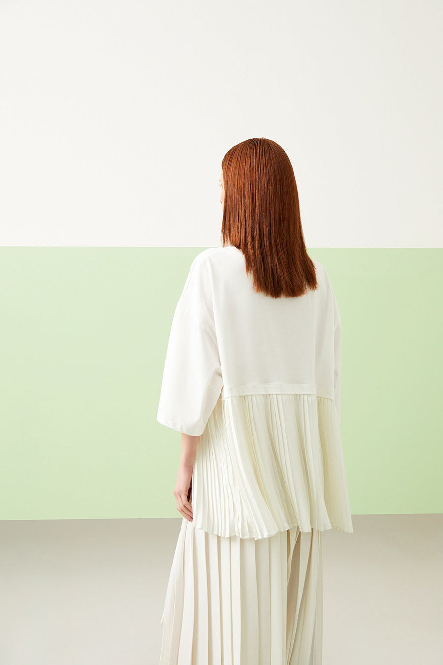 Ecru Pleated Truvakar Sleeve Blouse | Porterist