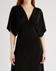 Vekmia Black Flexible Fabric Front Back Deep V Neck Dress - Porterist 4