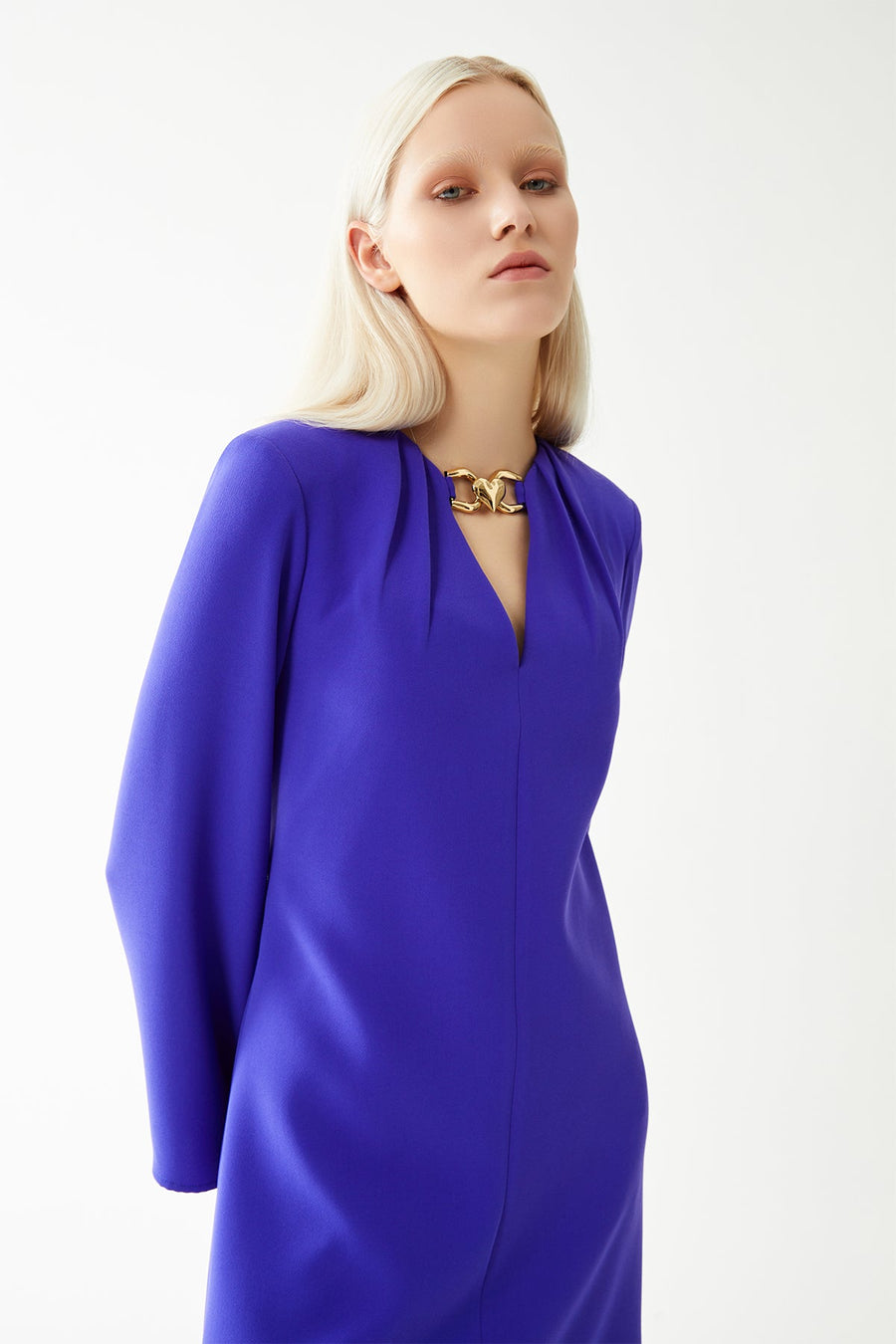 Purple Long Sleeve V - neck Mini Dress | Porterist