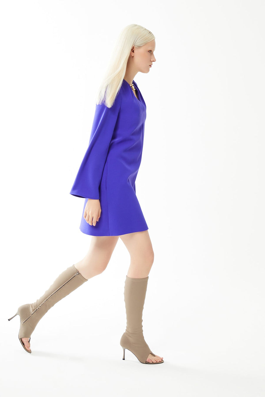 Purple Long Sleeve V - neck Mini Dress | Porterist