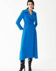 Petroleum Blue Midi Length Dress With Jacket Collar And Long