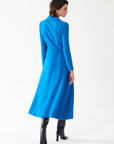 Petroleum Blue Midi Length Dress With Jacket Collar And Long