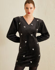 Jus De Pommes Black Velvet Front Stone Embellished Padded Mini Dress  - Porterist 2