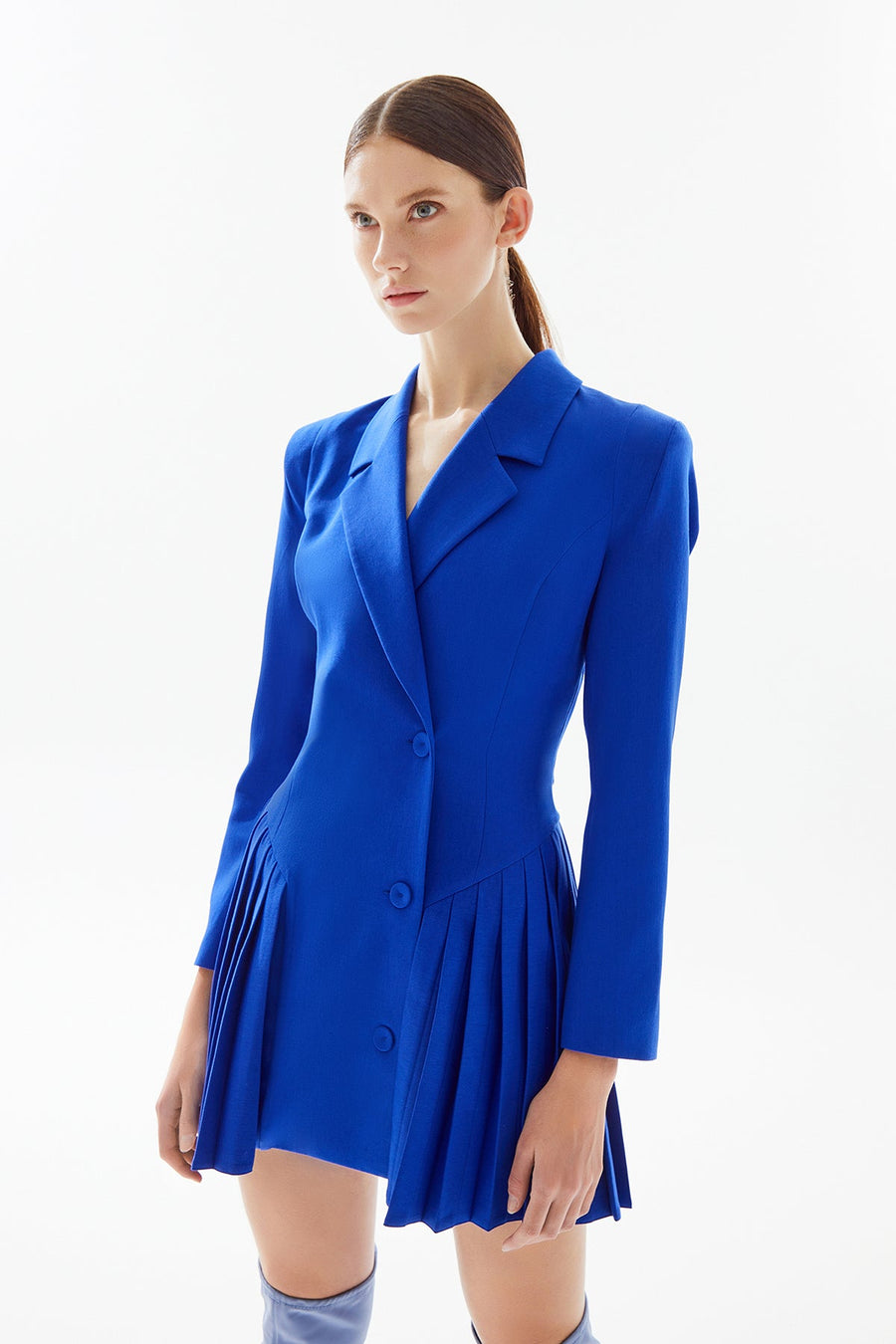 Sax Blue Wrap Mini Jacket With Pleated Sides | Porterist