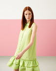 Green Ruffle Shirt Collar Sleeveless Mini Dress | Porterist