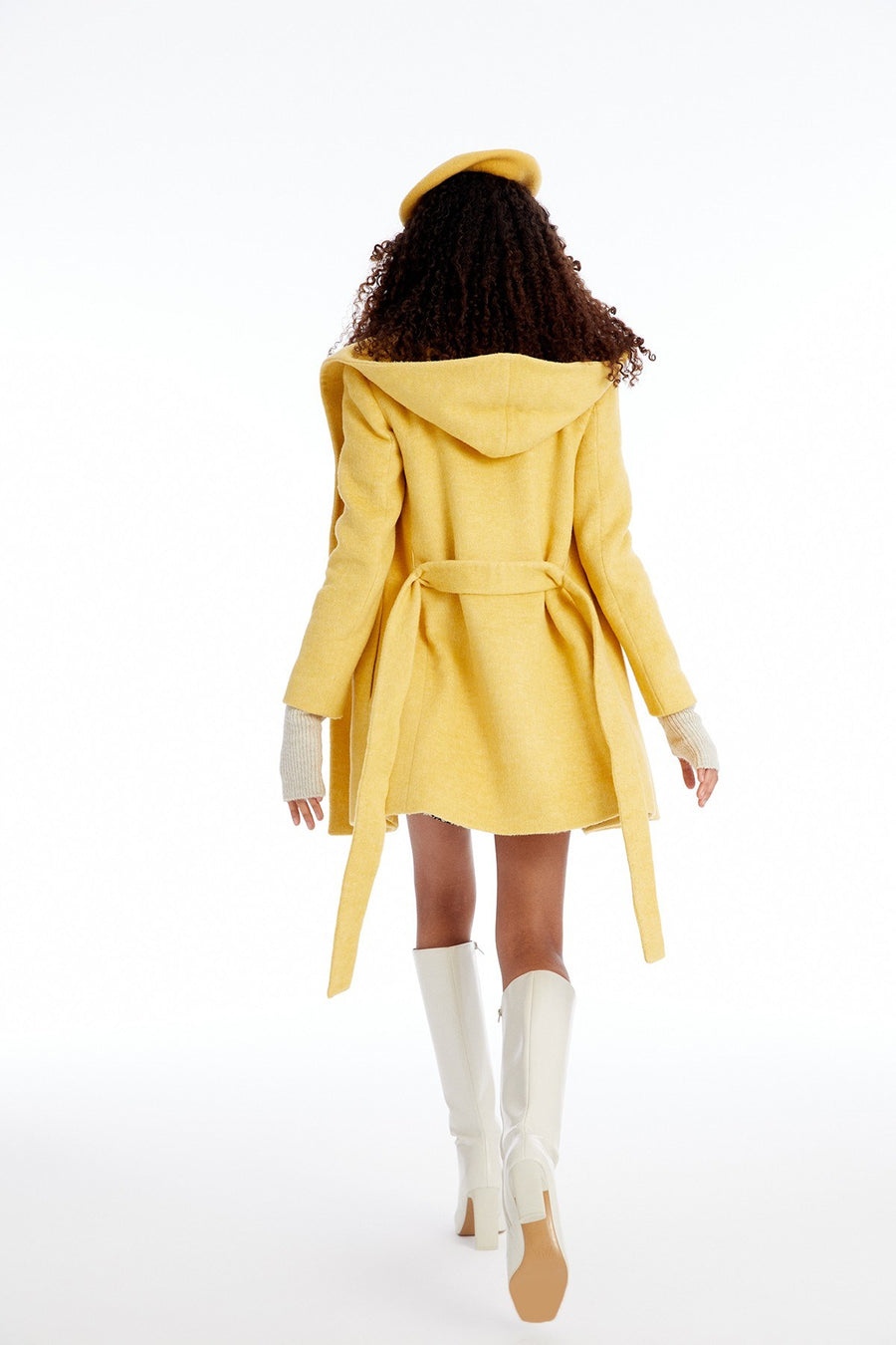 Hooded Yellow Coat With Belt | Porterist