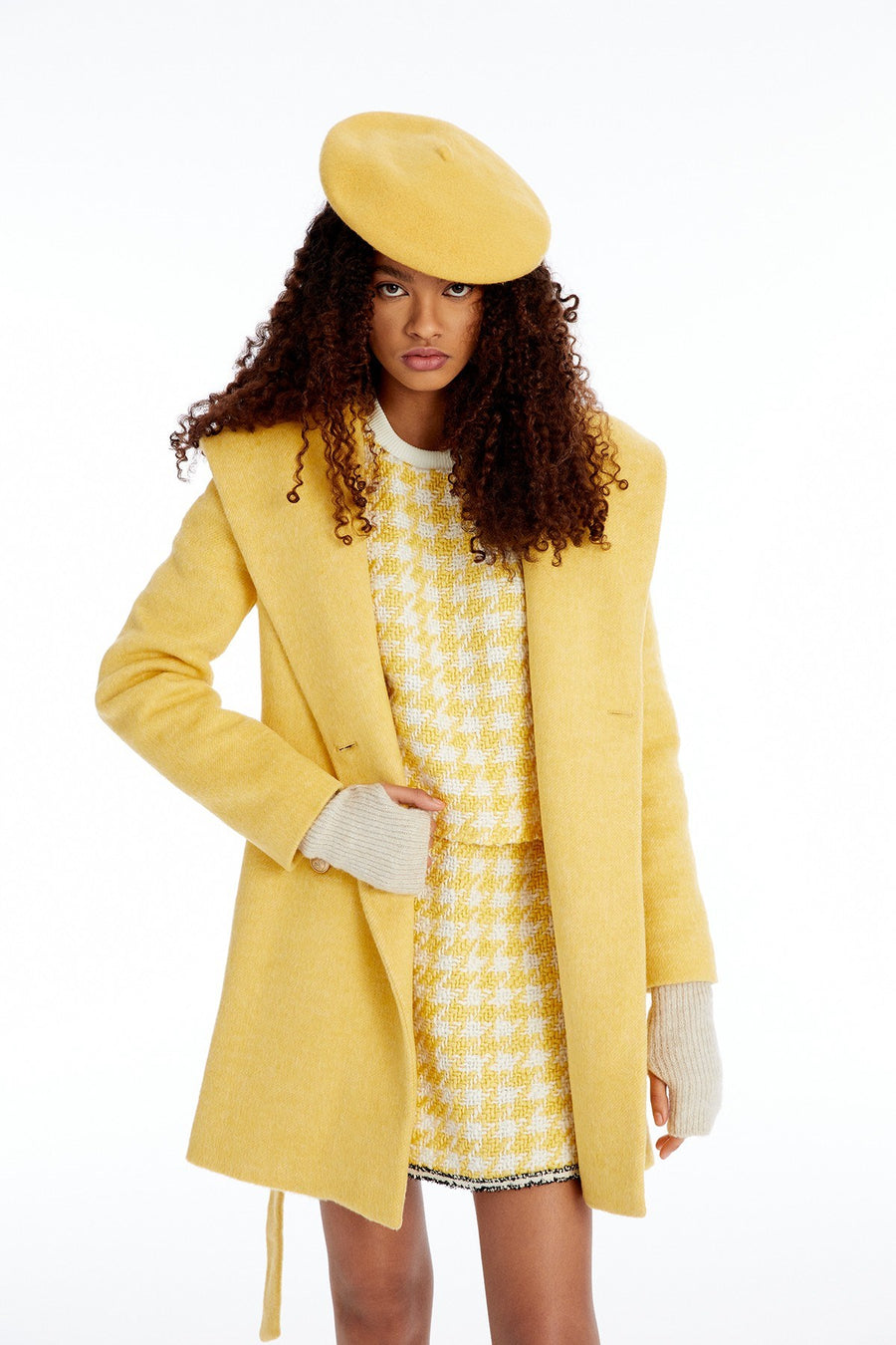 Hooded Yellow Coat With Belt | Porterist