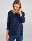 Navy Blue Round Collar Long Sleeve T - shirt 00013