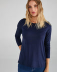 Navy Blue Round Collar Long Sleeve T - shirt 00013