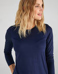 Navy Blue Round Collar Long Sleeve T - shirt 00013