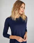 Navy Blue Round Collar Long Sleeve T - shirt 00013