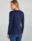 Navy Blue Round Collar Long Sleeve T - shirt 00013