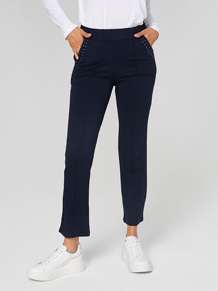 Navy Blue Embellishment Detailed Tracksuit Bottom - 0027