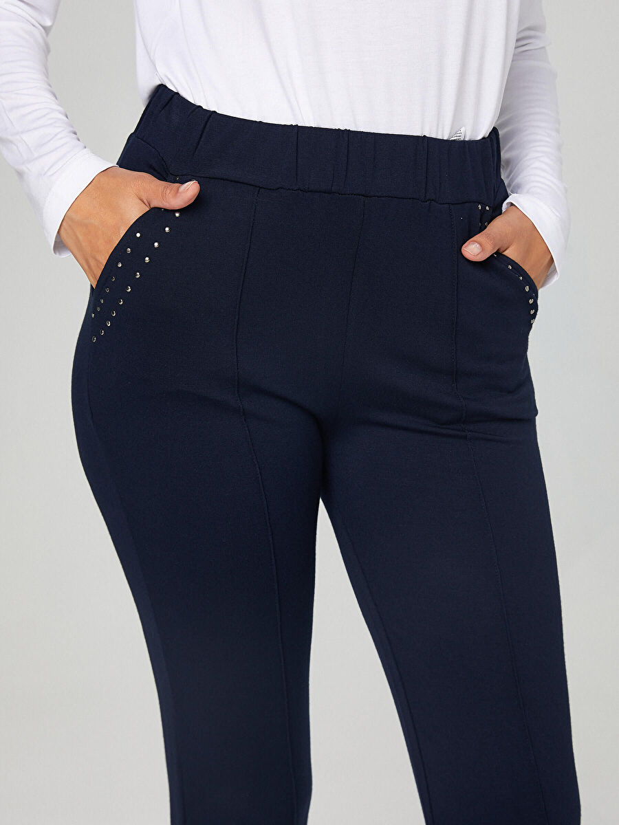 Navy Blue Embellishment Detailed Tracksuit Bottom - 0027