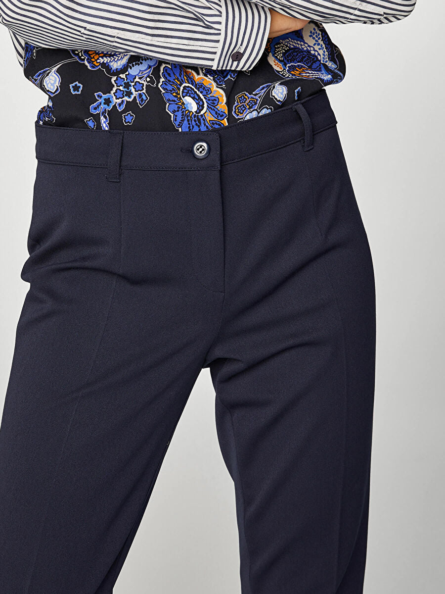 Navy Blue Slim Fit Polyviscose Pants 00048 | Porterist