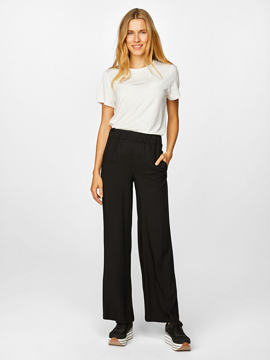 Black Wide Leg Viscose Pants 00067 | Porterist