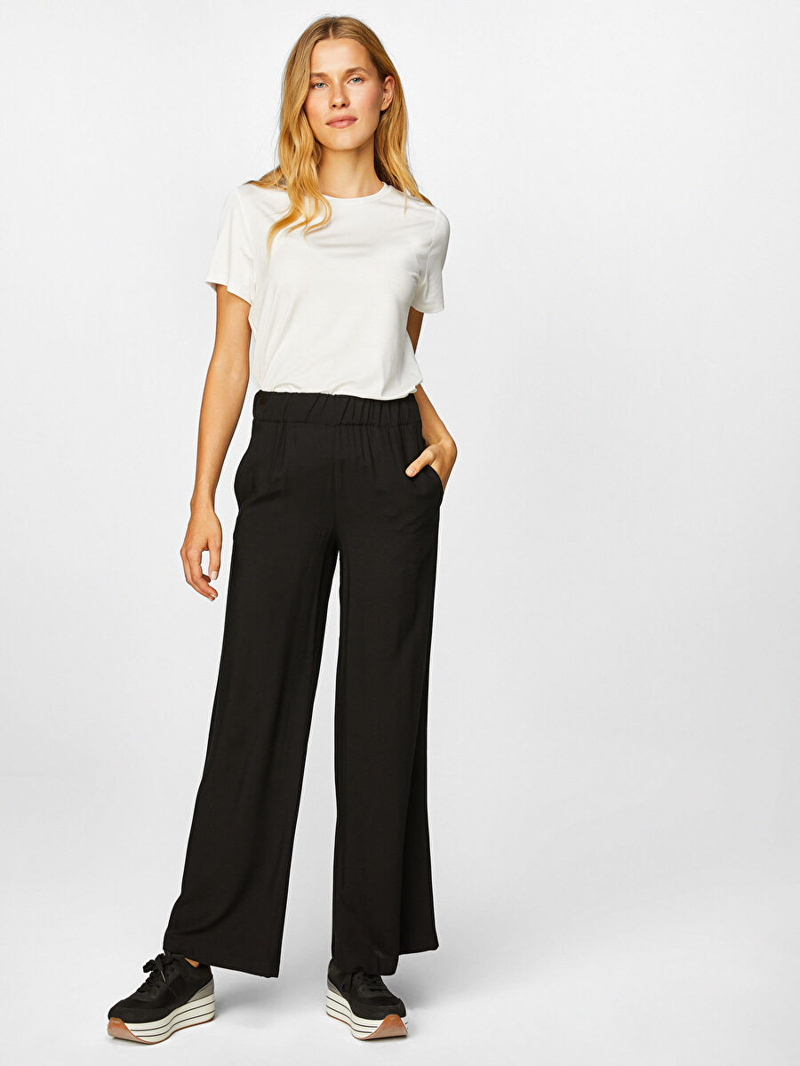 Black Wide Leg Viscose Pants 00067 | Porterist