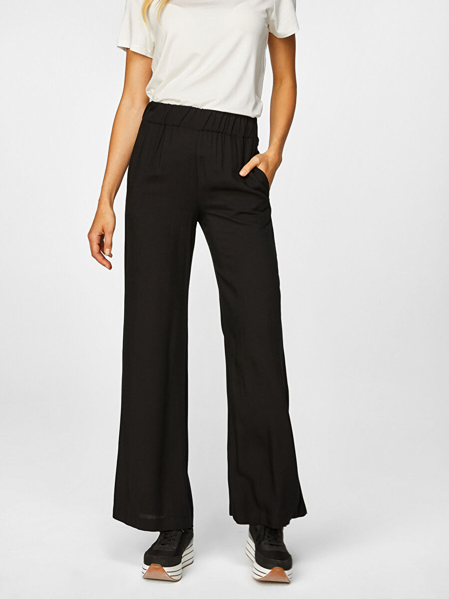 Black Wide Leg Viscose Pants 00067 | Porterist