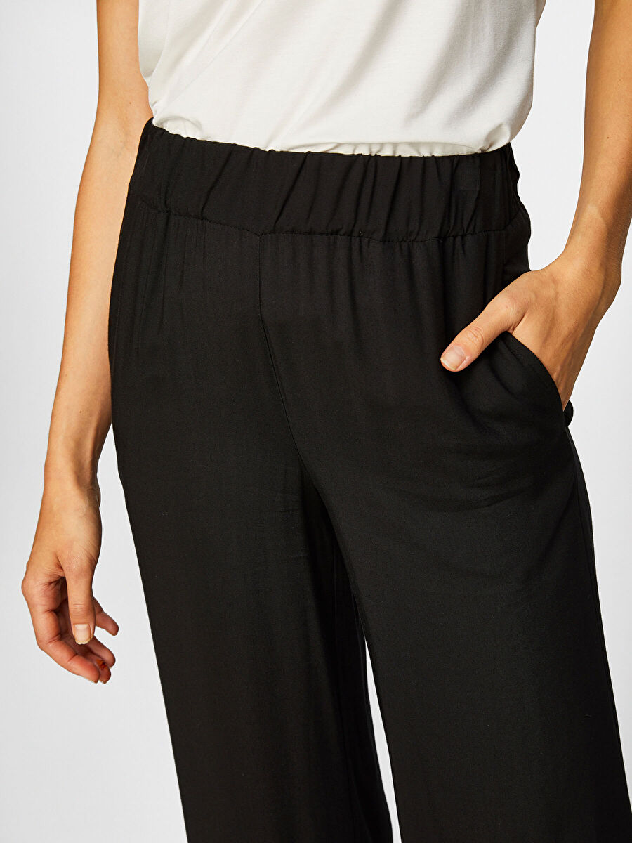 Black Wide Leg Viscose Pants 00067 | Porterist