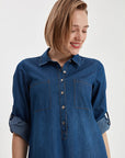 Indigo Shirt Collar Jean Dress 00069 | Porterist