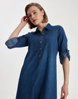 Indigo Shirt Collar Jean Dress 00069 | Porterist