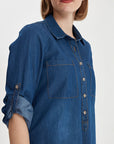 Indigo Shirt Collar Jean Dress 00069 | Porterist