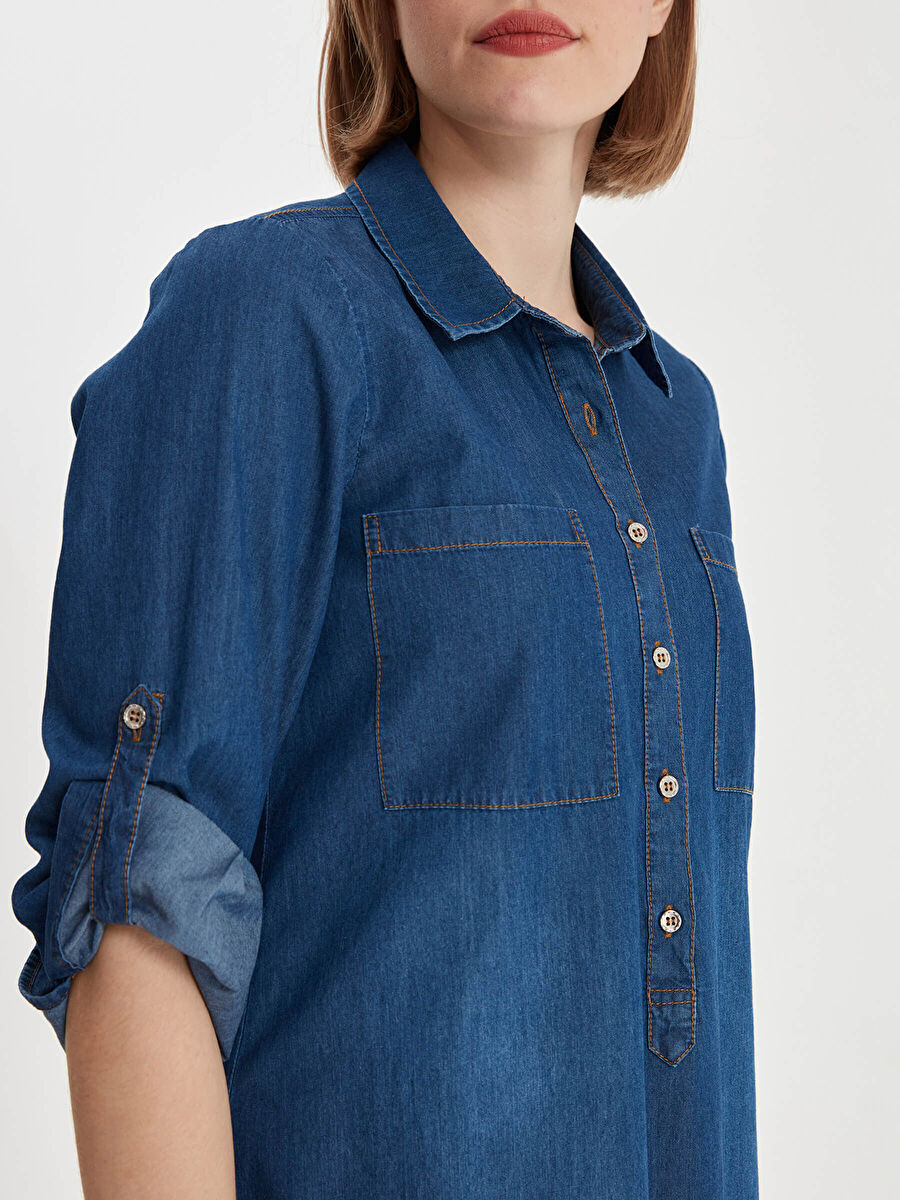 Indigo Shirt Collar Jean Dress 00069 | Porterist