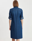 Indigo Shirt Collar Jean Dress 00069 | Porterist