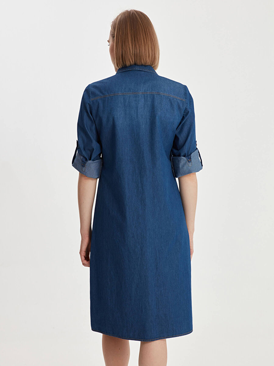 Indigo Shirt Collar Jean Dress 00069 | Porterist