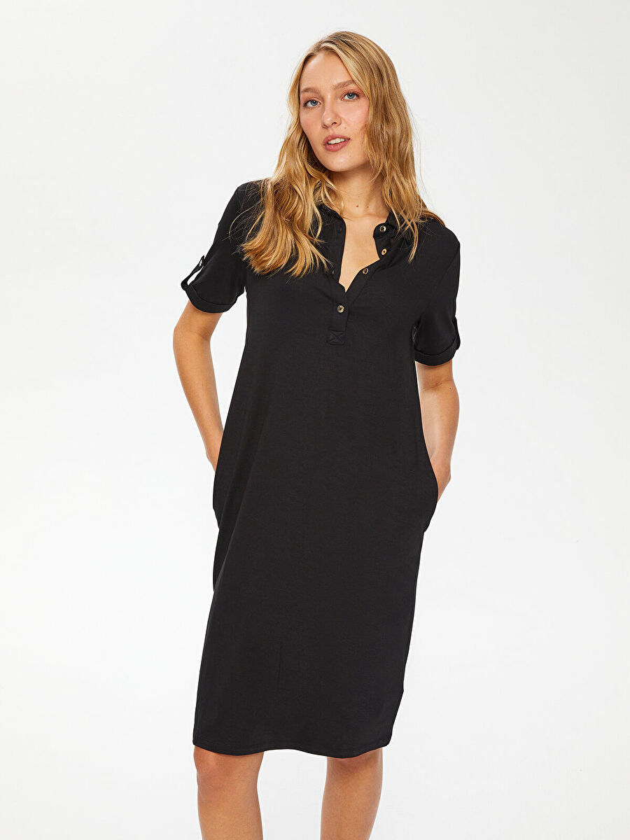 Black Polo Collar Dress 00070 | Porterist