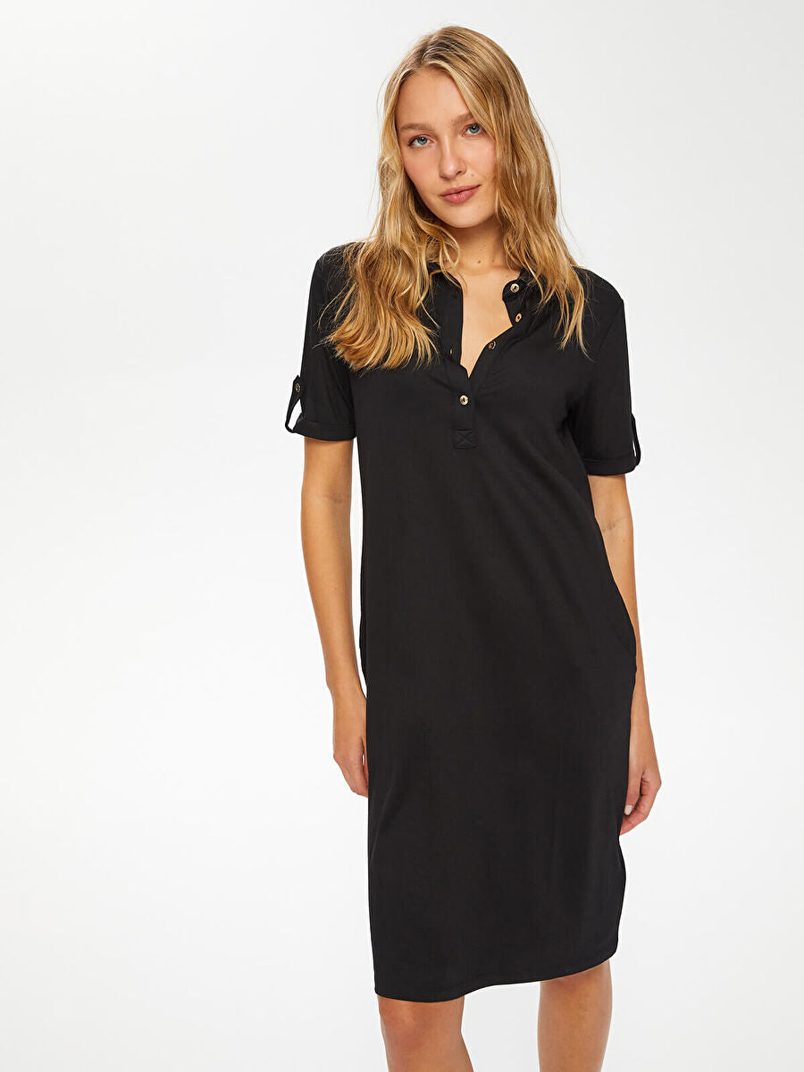 Black Polo Collar Dress 00070 | Porterist