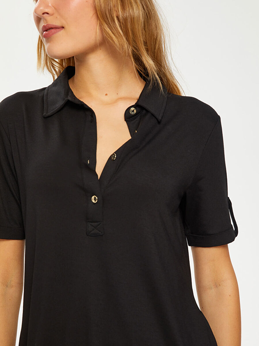 Black Polo Collar Dress 00070 | Porterist