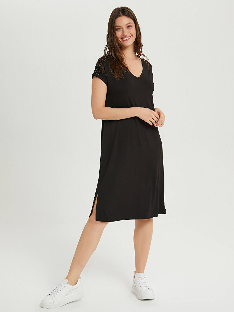 Knitted Dress With Black Embellishment - 0071 - 2