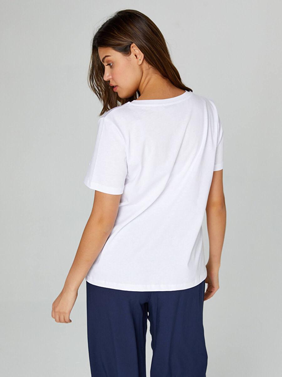 White Cotton V - neck T - shirt 00095 | Porterist