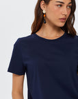 Navy Blue Cotton Round Collar T - shirt 00096 | Porterist