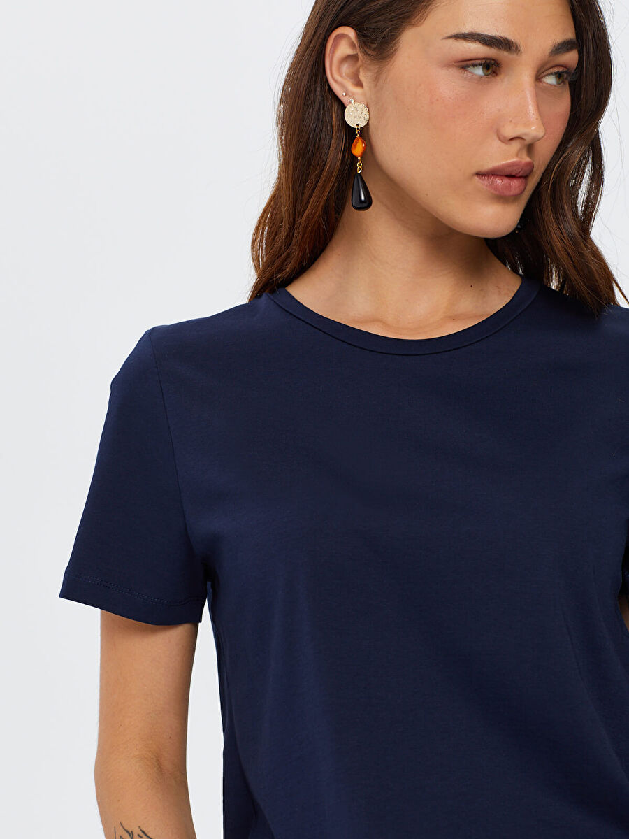 Navy Blue Cotton Round Collar T - shirt 00096 | Porterist