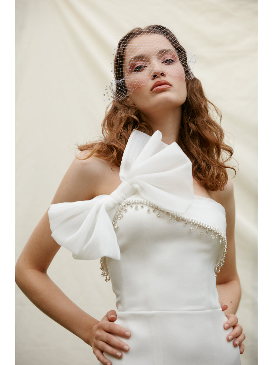 Strapless Bow Detailed Stone Embellished Dress | Porterist