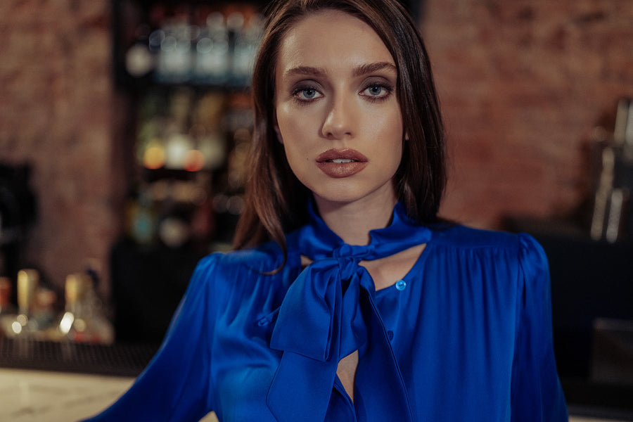 Blue Pure Silk Cecilia Shirt | Porterist